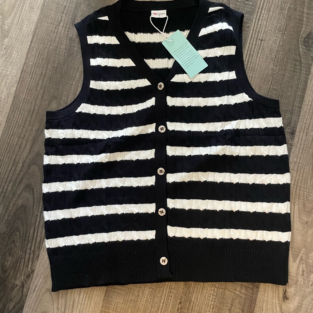 Black and White Striped Sweater Vest
